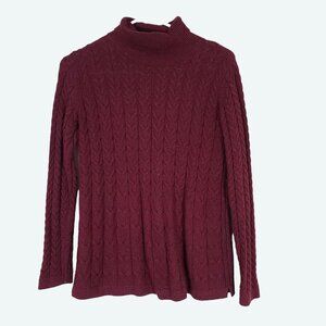 J Jill Burgundy Red Cable‎ Knit Turtleneck Sweater Cotton Silk Blend Size XS
